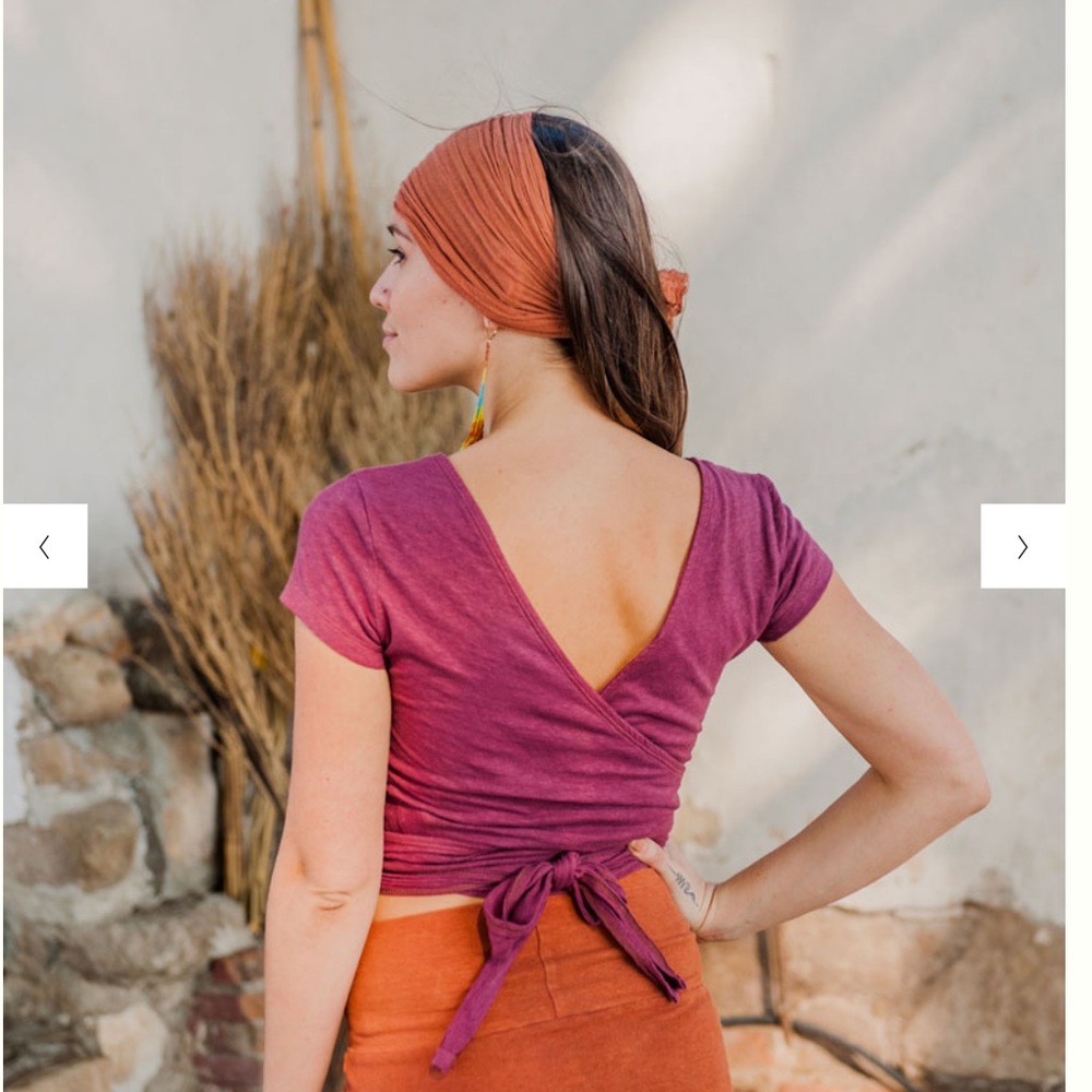 Bohemian Folk- BLUE Short Sleeve Reversible Wrap Top-
